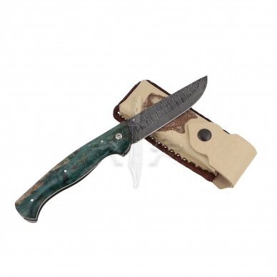 Lenktinis peilis "Akmens Amžius" (žalias); damasko plienas, tuopos kapa stabilizuota, linerlock 4 Lenktinis peilis "Akmens Amžius" (žalias); damasko plienas, tuopos kapa stabilizuota, linerlock 4