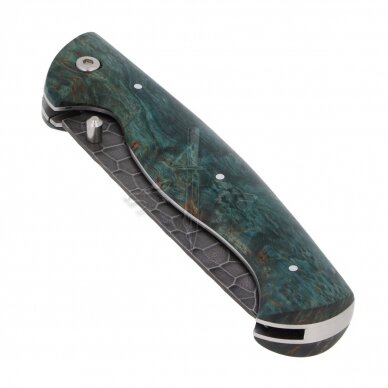 Lenktinis peilis "Akmens Amžius" (žalias); damasko plienas, tuopos kapa stabilizuota, linerlock 2 Lenktinis peilis "Akmens Amžius" (žalias); damasko plienas, tuopos kapa stabilizuota, linerlock 2