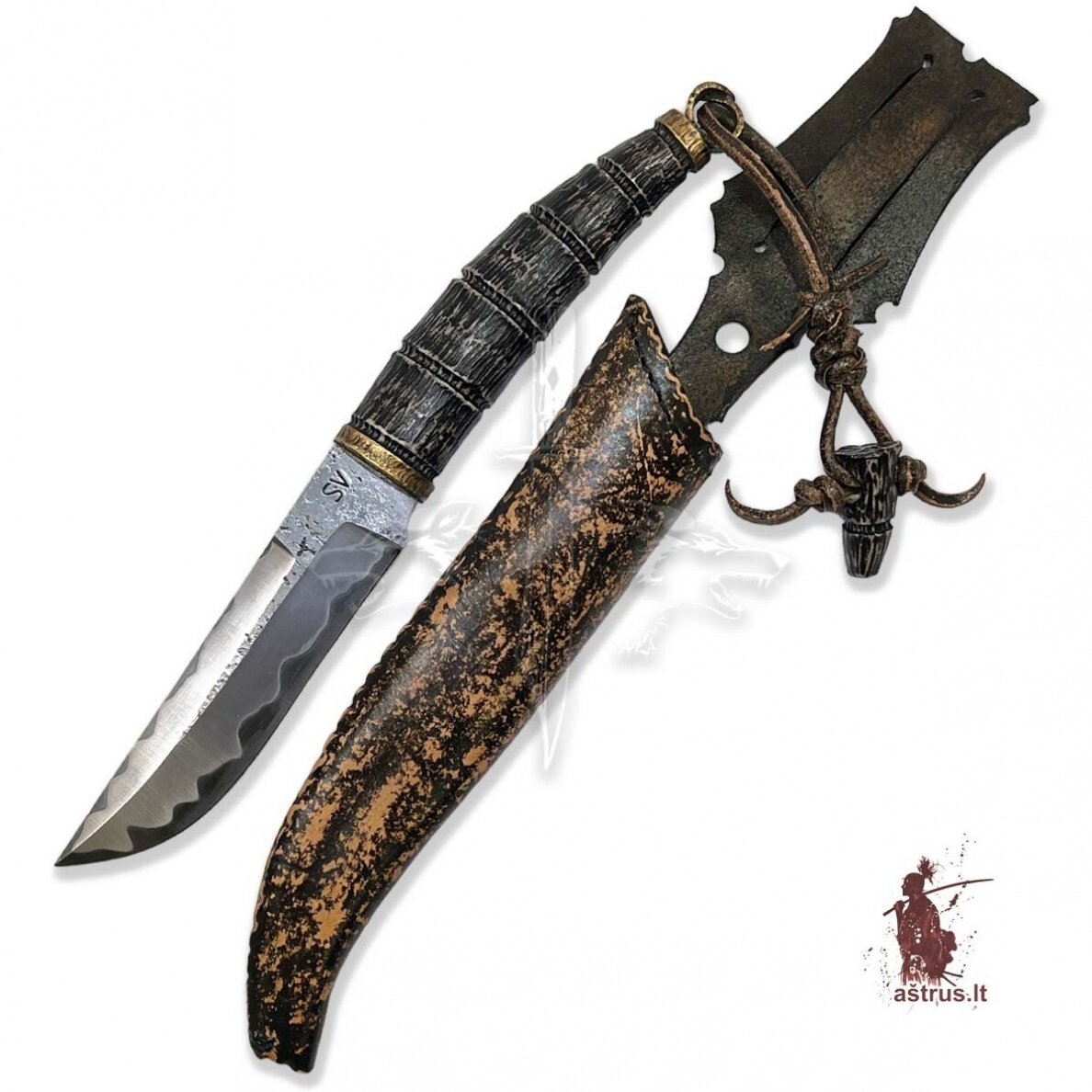 Knife ANGIS-11 handmade forged laminated steel 9XC+95X18, elk horn, bronze Knife ANGIS-11 handmade forged laminated steel 9XC+95X18, elk horn, bronze