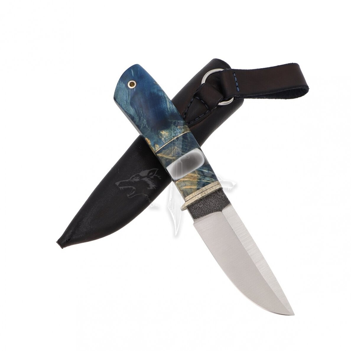 Medžioklės ir žvejybos peilis "Blue Hunter" 1; N690 Böhler Uddeholm; Karelijos beržas stabilizuotas; Titanas 2 Medžioklės ir žvejybos peilis "Blue Hunter" 1; N690 Böhler Uddeholm; Karelijos beržas stabilizuotas; Titanas 2