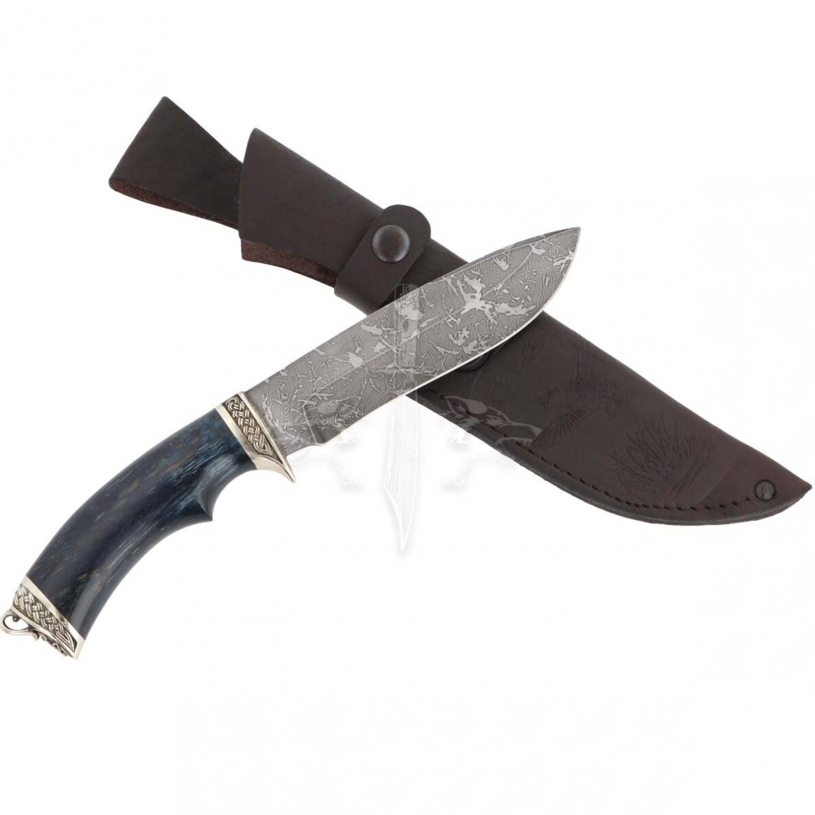 Peilis SKITAS BLUE; damasko plienas, uosio gumbas stabilizuotas, melchioras 2