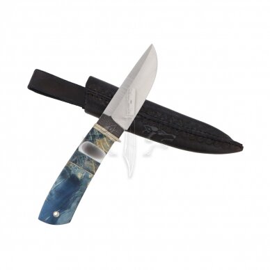 Peilis medžioklei ir žvejybai "Blue Hunter" 2; N690 Böhler Uddeholm; Karelijos beržas stabilizuotas; Titanas 2 Peilis medžioklei ir žvejybai "Blue Hunter" 2; N690 Böhler Uddeholm; Karelijos beržas stabilizuotas; Titanas 2