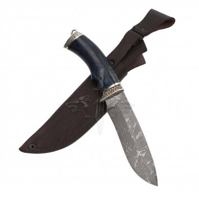 Peilis SKITAS BLUE; damasko plienas, uosio gumbas stabilizuotas, melchioras 1 Peilis SKITAS BLUE; damasko plienas, uosio gumbas stabilizuotas, melchioras 1