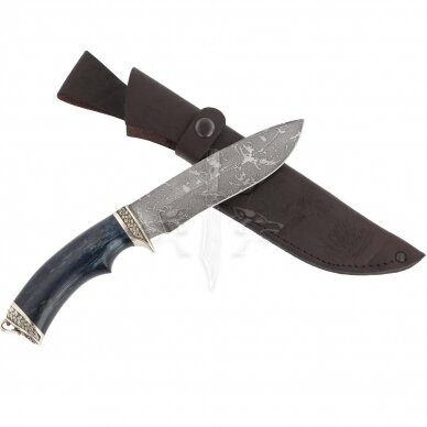 Peilis SKITAS BLUE; damasko plienas, uosio gumbas stabilizuotas, melchioras 2 Peilis SKITAS BLUE; damasko plienas, uosio gumbas stabilizuotas, melchioras 2